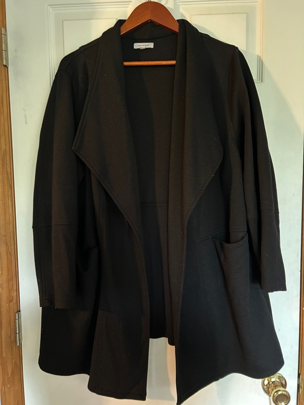 Max Studio Black Draped Open-Front Blazer Coatigan
